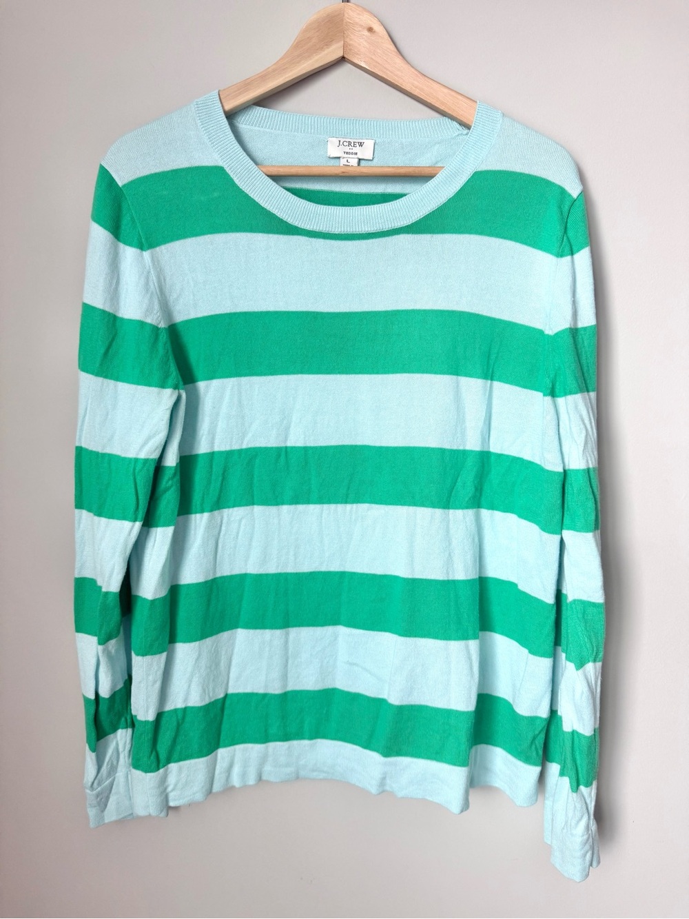 J. Crew Teddie Mint and Kelly Green Striped Lightweight Cotton Sweater